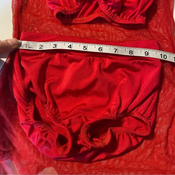 Kelle solo red 3 piece mesh sheer dress leotard Dance Costume MC-Medium child - Picture 4 of 9